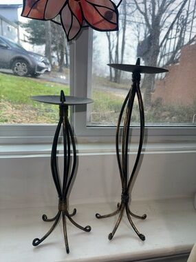 Decorative Black & Gold Metal Candle Holders Set - Home Accents